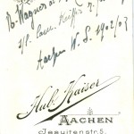 beschriftete Bildrückseite:N. Wagner al. Schotz L! (xxx)(xx) x s/l Cam. Keiffer z frdl. Erg. Aachen W.S. 1902/03