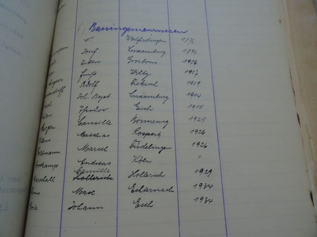 Eine Tabelle mit Namen von Luxemburger Absolventen des Bauwesens