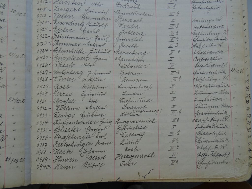 Eine Einschreibeliste