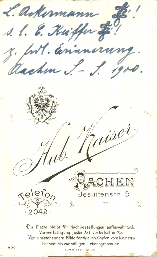 Rückseite L. Ackermann s/l C. Keiffer im SS 1900